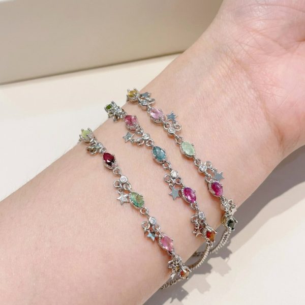 Whimsical Radiance: Natural Candy Tourmaline & Star Charm Healing Bracelet