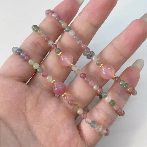 Radiant Abundance: Natural Rainbow Tourmaline & Silver Healing Bracelet