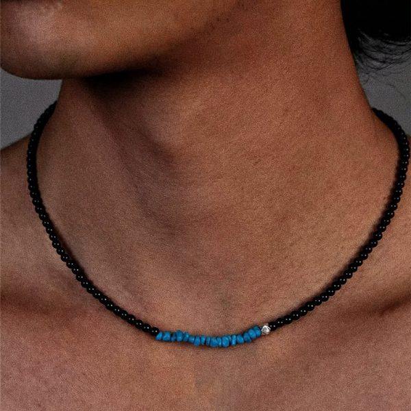 Grounding Wisdom: Black Agate & Natural Turquoise S925 Silver Necklace