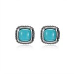 Ancient Wisdom: Natural Turquoise & Oxidized Sterling Silver Tibetan Stud Earrings