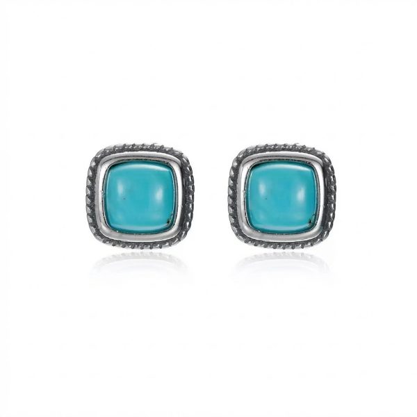 Ancient Wisdom: Natural Turquoise & Oxidized Sterling Silver Tibetan Stud Earrings