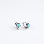 Ancient Wisdom: Natural Turquoise & Oxidized 925 Silver Tibetan Huggie Earrings