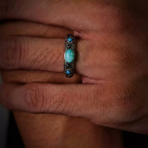 Ancient Wisdom: 925 Sterling Silver & Natural Turquoise Tibetan Adjustable Ring