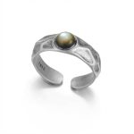 Mystic Depth: Natural Black Mother of Pearl & Oxidized S925 Silver Adjustable Ring