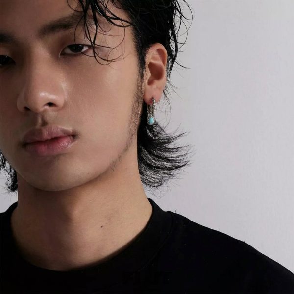 Ancient Protection: Vintage S925 Silver & Blue Turquoise Healing Hoop Earrings