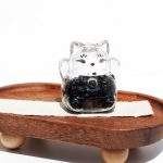 Tranquil Flow: Natural Aquamarine & Glass Lucky Cat Healing Ornament