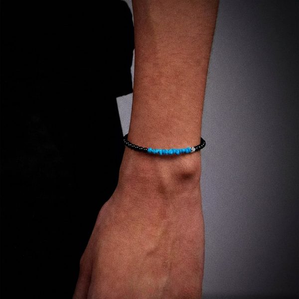 Grounding Protection: Natural Turquoise & Black Agate Stackable Bracelet