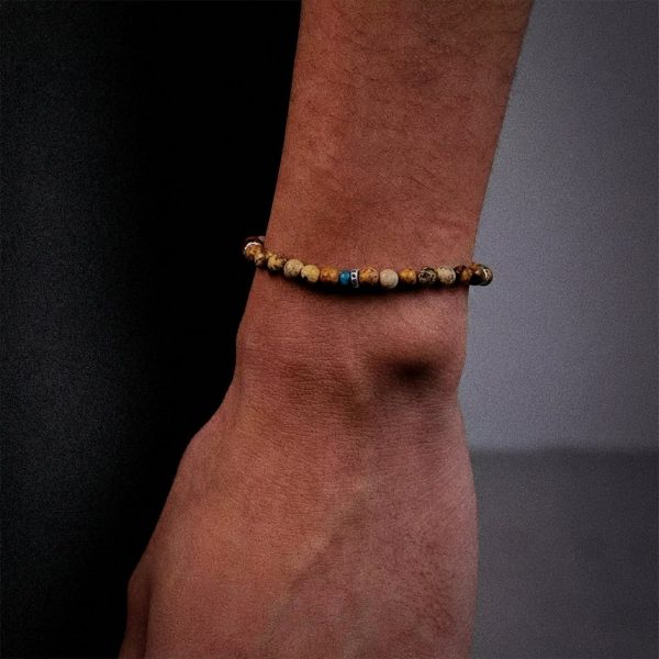 Grounding Artistic: Natural Picture Jasper & Turquoise 925 Silver Bracelet
