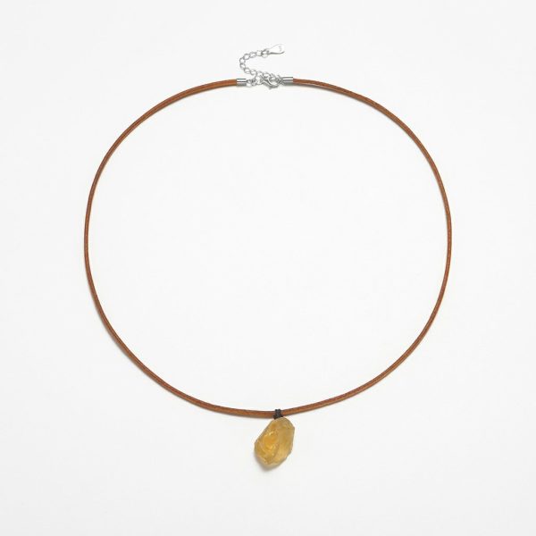 Golden Abundance: Raw Citrine & Genuine Leather Healing Necklace