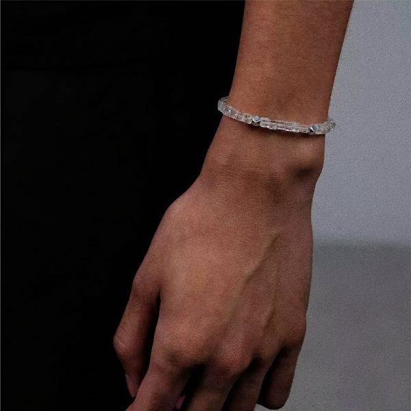 Luminous Clarity: Square Cut Clear Quartz & 925 Silver Unisex Bracelet