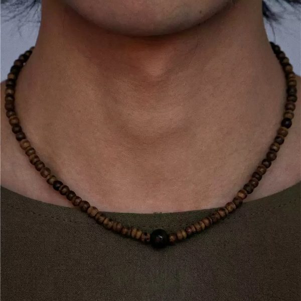 Grounding Serenity: Natural Wood & 925 Silver Retro Beaded Necklace
