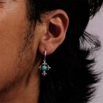 Protective Guardian: Natural Turquoise & Oxidized S925 Silver Cross Hoop Earrings