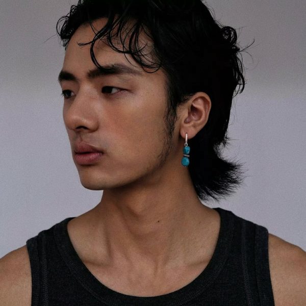 Protective Wisdom: Natural Turquoise & Oxidized 925 Silver Tibetan Hoop Earrings