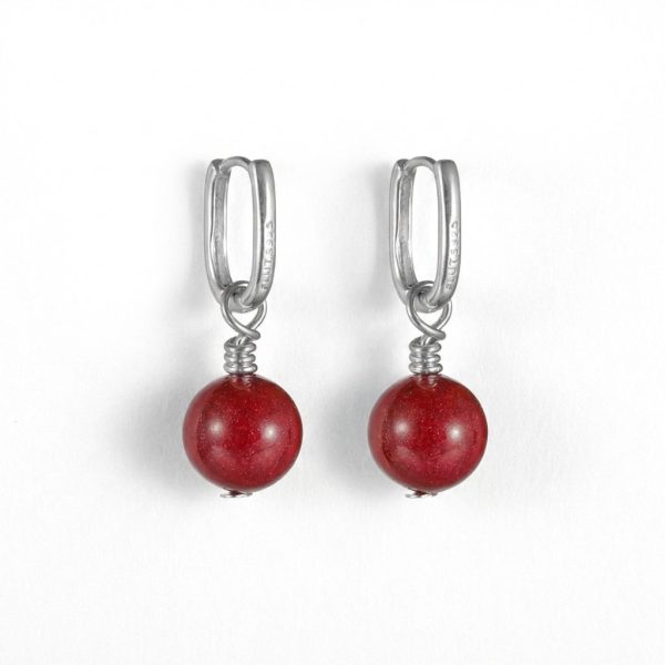 Vitality & Protection: Natural Cinnabar & S925 Sterling Silver Drop Hoop Earrings