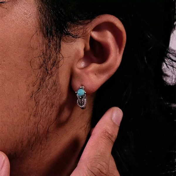 Ancient Wisdom: Natural Turquoise & Oxidized S925 Silver Knotted Huggie Earrings