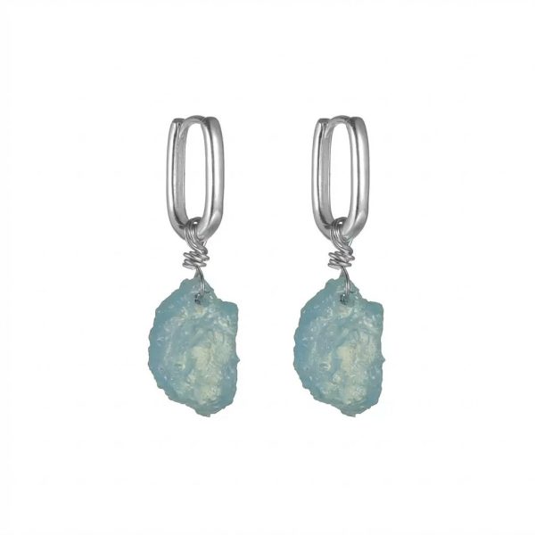 Tranquil Tides: Raw Aquamarine & S925 Sterling Silver Healing Hoop Earrings