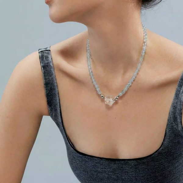 Serene Clarity: Natural Clear Quartz 14-Sided Geometric Connector Bead