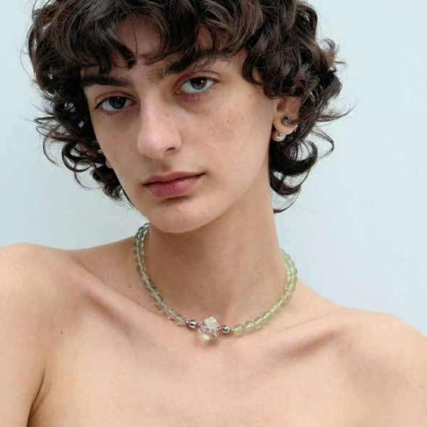 Harmonious Renewal: Natural Green Fluorite, Prehnite & Clear Quartz Healing Choker