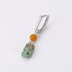 Grounding Vitality: Natural Beeswax Amber & Raw Turquoise 925 Silver Hoop Earrings