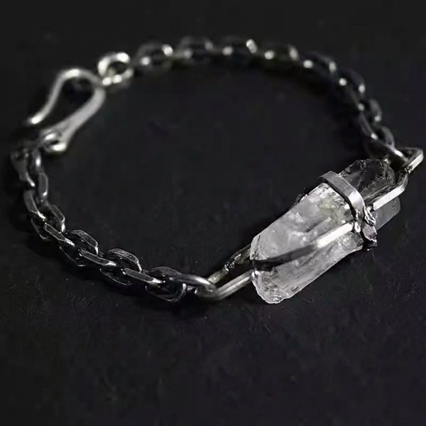 Purifying Glimmer: Raw Clear Quartz & Oxidized 925 Sterling Silver Healing Bracelet