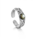 Mystic Depth: Natural Black Mother of Pearl & Oxidized S925 Silver Adjustable Ring