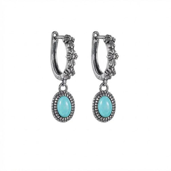Ancient Protection: Vintage S925 Silver & Blue Turquoise Healing Hoop Earrings