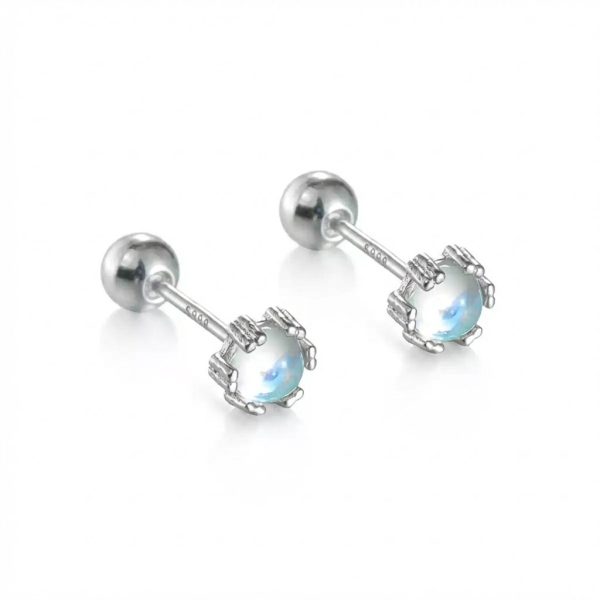 Celestial Calm: Natural Blue Moonstone & S925 Silver Sleep-Friendly Stud Earrings