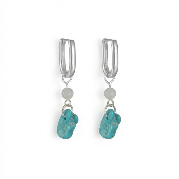 Ancient Wisdom: Raw Turquoise & Shell Pearl S925 Silver Hoop Earrings