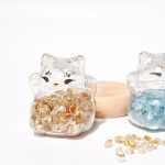 Tranquil Flow: Natural Aquamarine & Glass Lucky Cat Healing Ornament