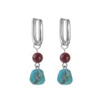 Protective Harmony: Natural Turquoise & Cinnabar S925 Silver Earrings