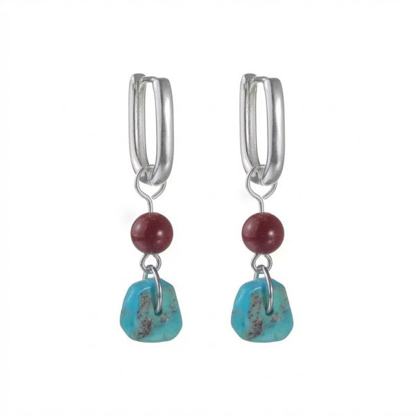Protective Harmony: Natural Turquoise & Cinnabar S925 Silver Earrings