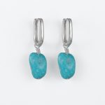 Protective Sky: Natural Raw Turquoise & 925 Sterling Silver Hoop Earrings