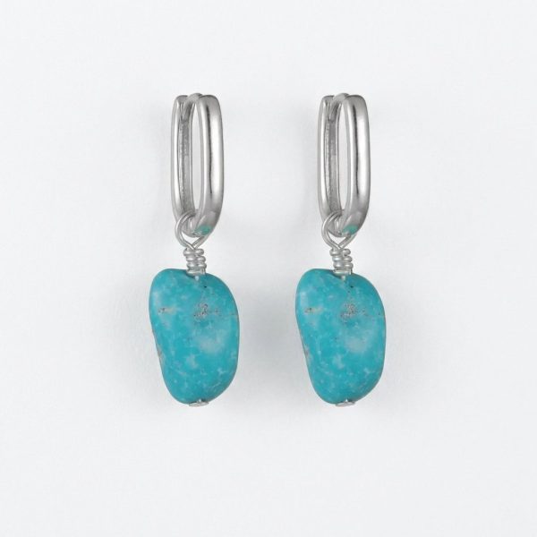 Protective Sky: Natural Raw Turquoise & 925 Sterling Silver Hoop Earrings