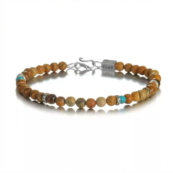 Grounding Artistic: Natural Picture Jasper & Turquoise 925 Silver Bracelet