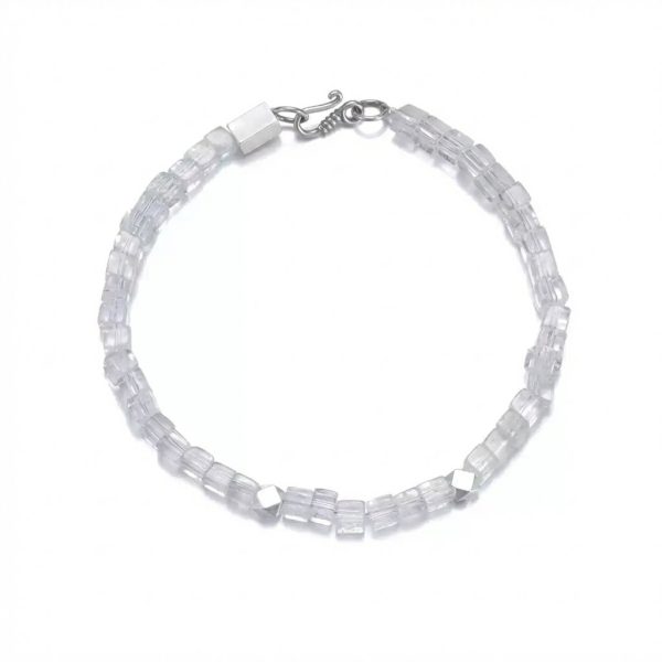 Luminous Clarity: Square Cut Clear Quartz & 925 Silver Unisex Bracelet