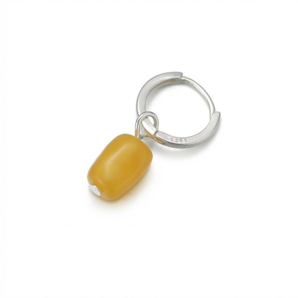 Golden Vitality: Natural Beeswax Amber & S925 Silver Geometric Drop Earrings