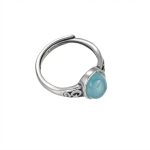 Oceanic Clarity: Natural Aquamarine & Vintage 925 Silver Adjustable Ring