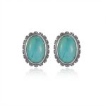 Ancient Wisdom: Natural Blue-Green Turquoise & Oxidized 925 Silver Stud Earrings