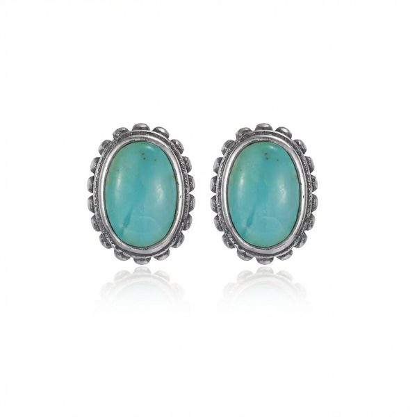 Ancient Wisdom: Natural Blue-Green Turquoise & Oxidized 925 Silver Stud Earrings