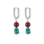Protective Vitality: Natural Turquoise & Cinnabar S925 Silver Hoop Earrings