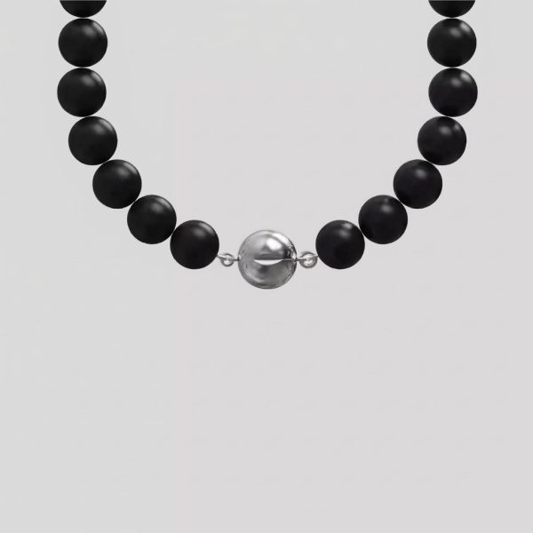 Grounding Elegance: Natural Black Agate & Silver Accent Healing Bracelet