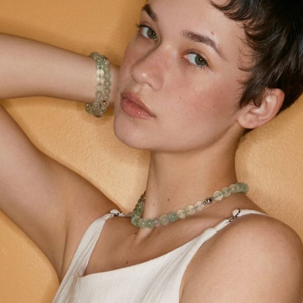 Harmonious Renewal: Natural Green Fluorite, Prehnite & Clear Quartz Healing Choker