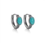 Ancient Wisdom: Natural Turquoise & Oxidized 925 Silver Tibetan Huggie Earrings