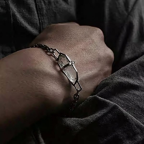 Purifying Glimmer: Raw Clear Quartz & Oxidized 925 Sterling Silver Healing Bracelet