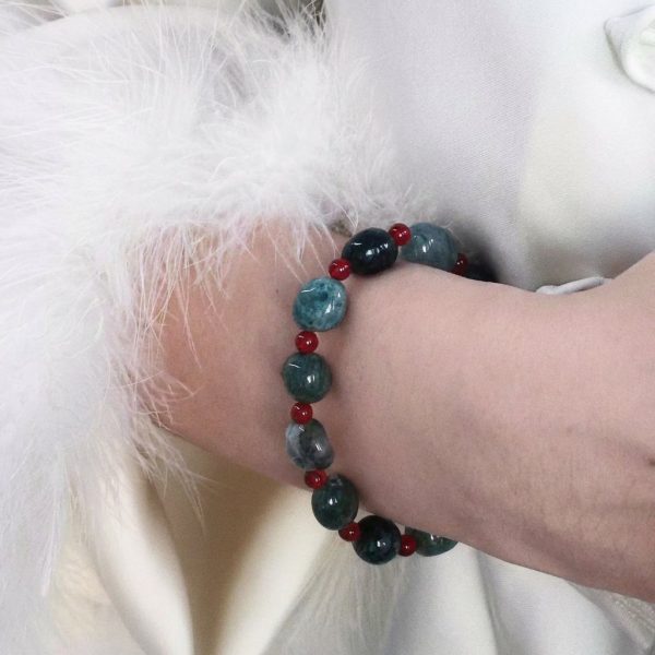 Grounding Vitality: Natural Moss Agate & Red Agate Healing Bracelet