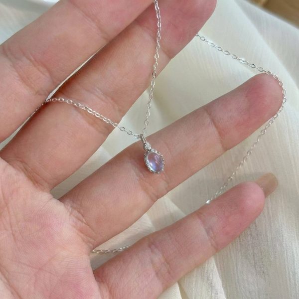 Ethereal Serenity: Natural Madagascar Blue Moonstone & S925 Sterling Silver Necklace