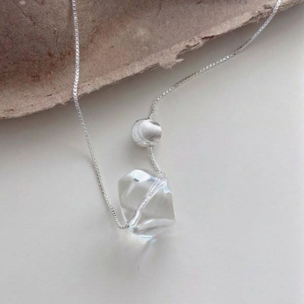 Ethereal Clarity: Natural White Crystal & Cat's Eye Sterling Silver Necklace
