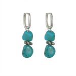 Protective Wisdom: Natural Turquoise & Oxidized 925 Silver Tibetan Hoop Earrings