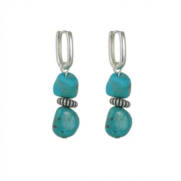 Protective Wisdom: Natural Turquoise & Oxidized 925 Silver Tibetan Hoop Earrings