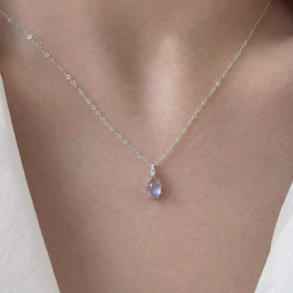 Ethereal Serenity: Natural Madagascar Blue Moonstone & S925 Sterling Silver Necklace